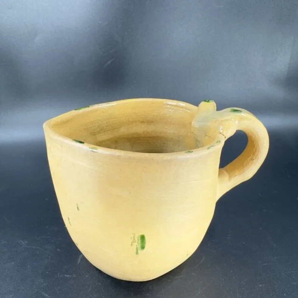 Vintage Stoneware Hand Made Pottery Pitcher Creamer Heart Shaped Green Spots VTG